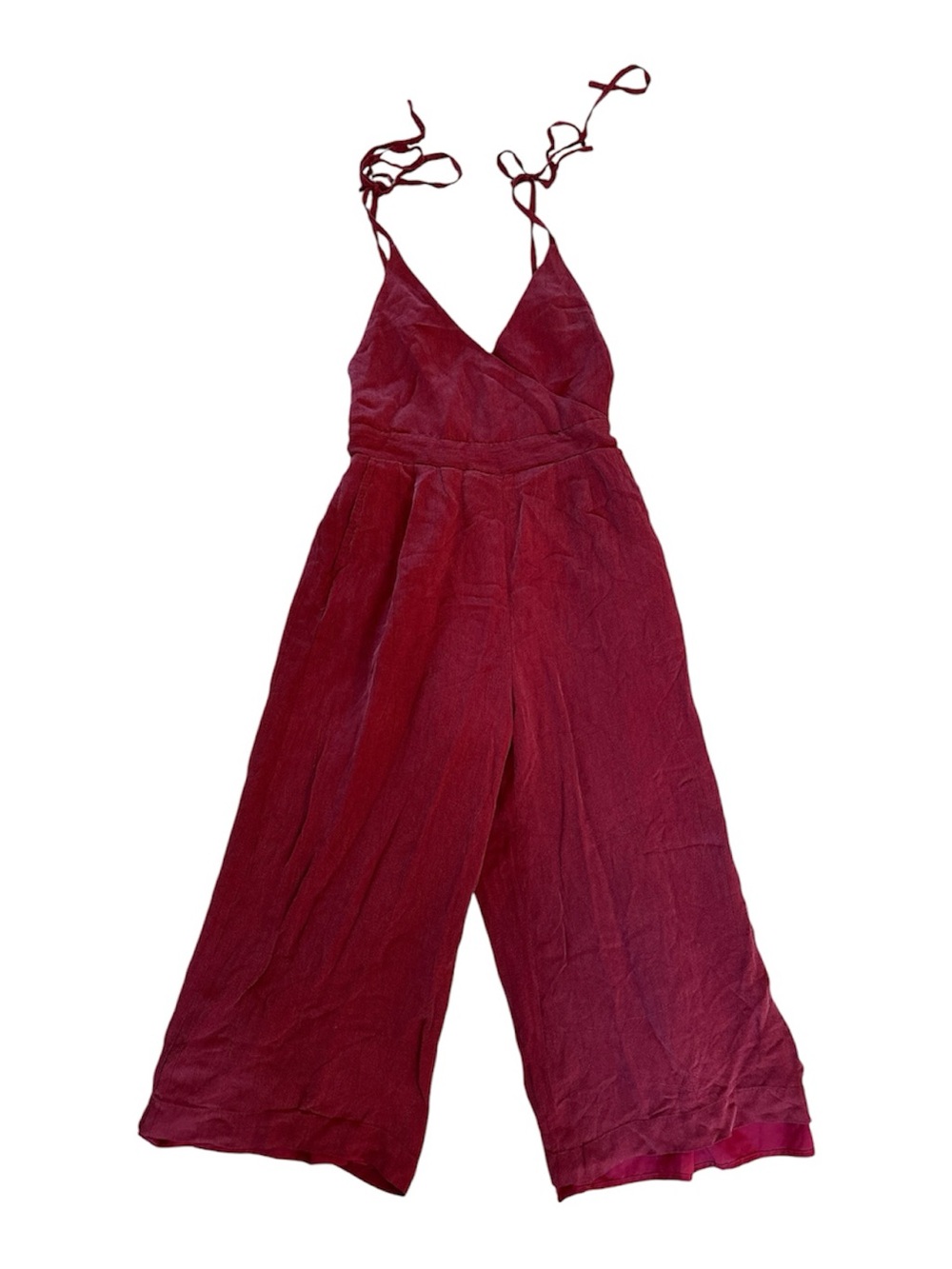 Kimchi Blue Wine Red Tie-Shoulder Wide-Leg Jumpsuit